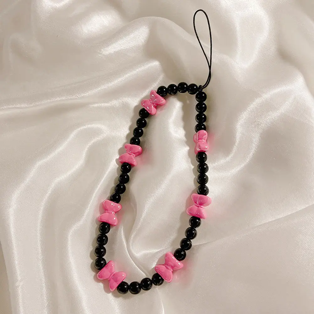 الوردي القوس سوار قصير الهاتف المحمول شنقا حبل المعصم الإبداعي شنقا سلسلة الراقية اليدوية حبة سلسلة قلادة المعصم