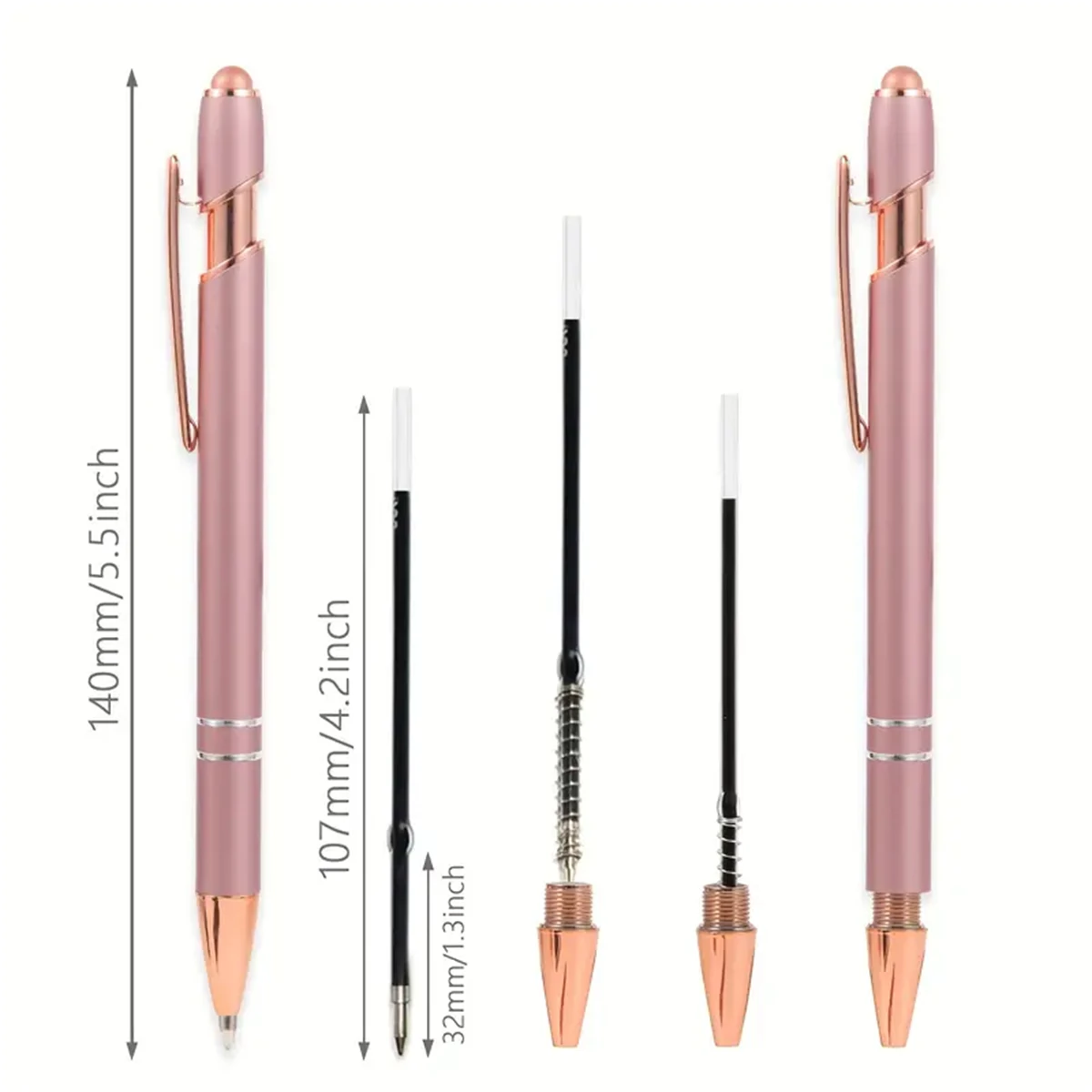 3PCS/6PCS Rose gold, Morandi color series 1mm black ink with rubber touch pen, metal ballpoint pen, can touch mobile phone, pad