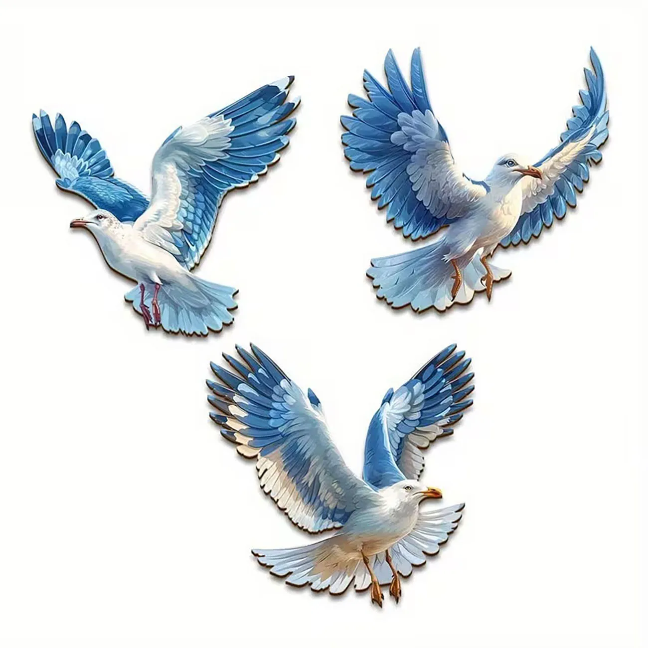 3PCS Seagull Wall Decor, Coastal Wooden Seagull Art with Double-Sided Nano Tape