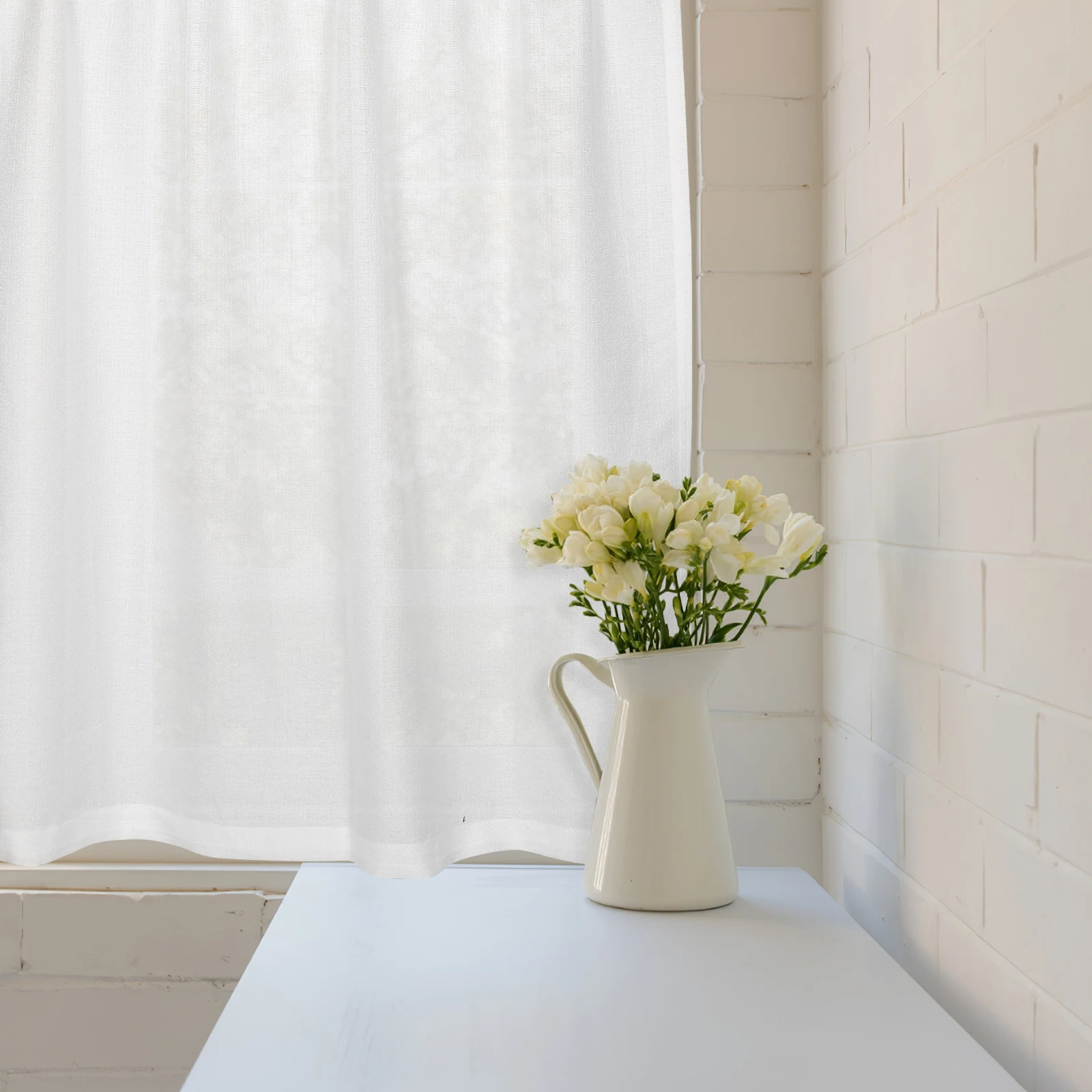 

Semi Shading Self Adhesive Curtain Light Filtering White Sheer Drapery for Living Room Bedroom Kitchen No Drill Required