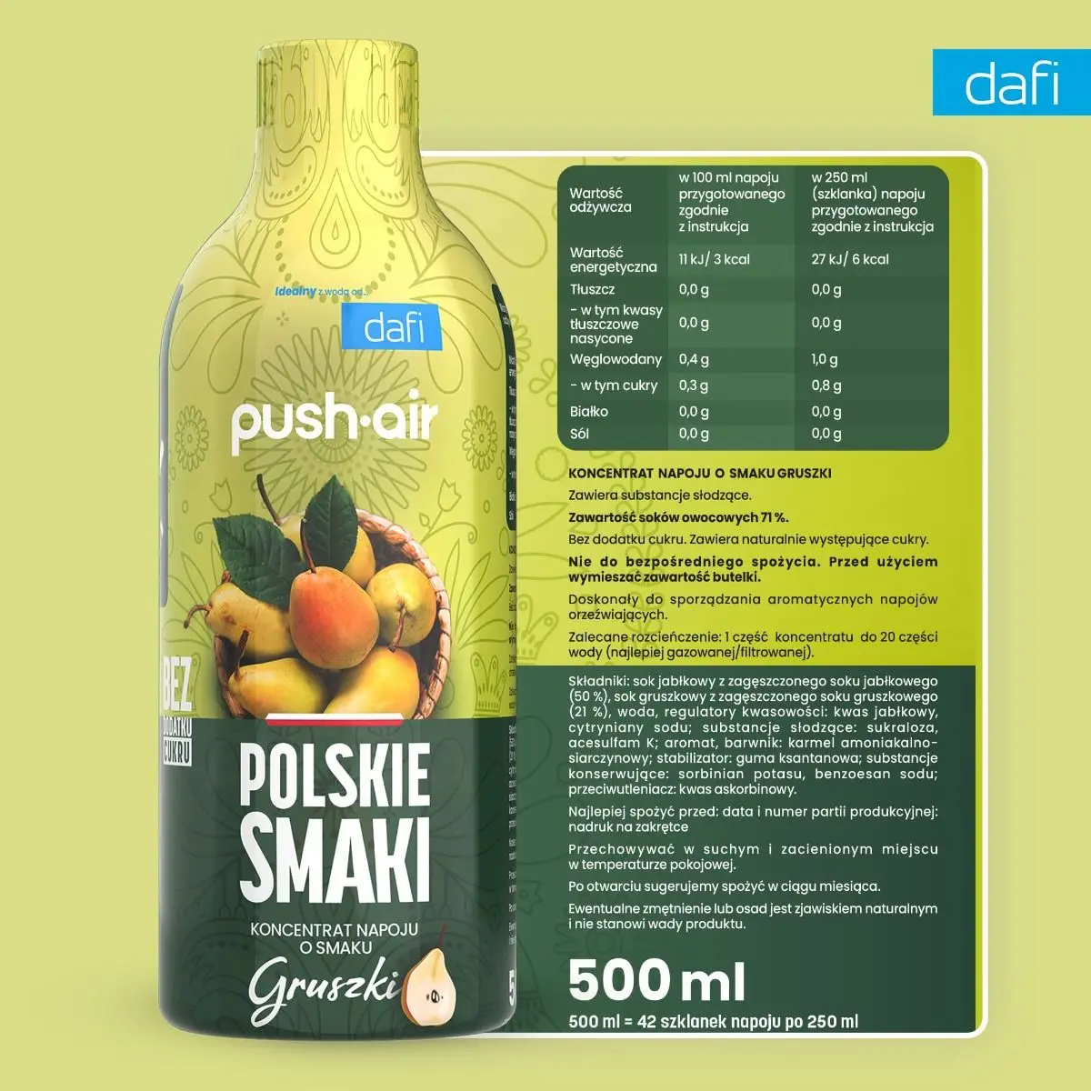 Image 3: Dafi PushAir Concentré d'eau 500 ml Sirop à saveur de poire naturelle