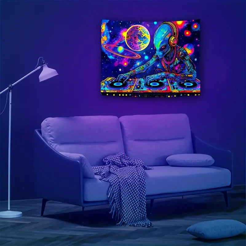 VIKAMA Alien Dj Disc, Nebula Planet Psychedelic Tapestry Wall Art for Bedroom Living Room Decoration Electronic Music Party
