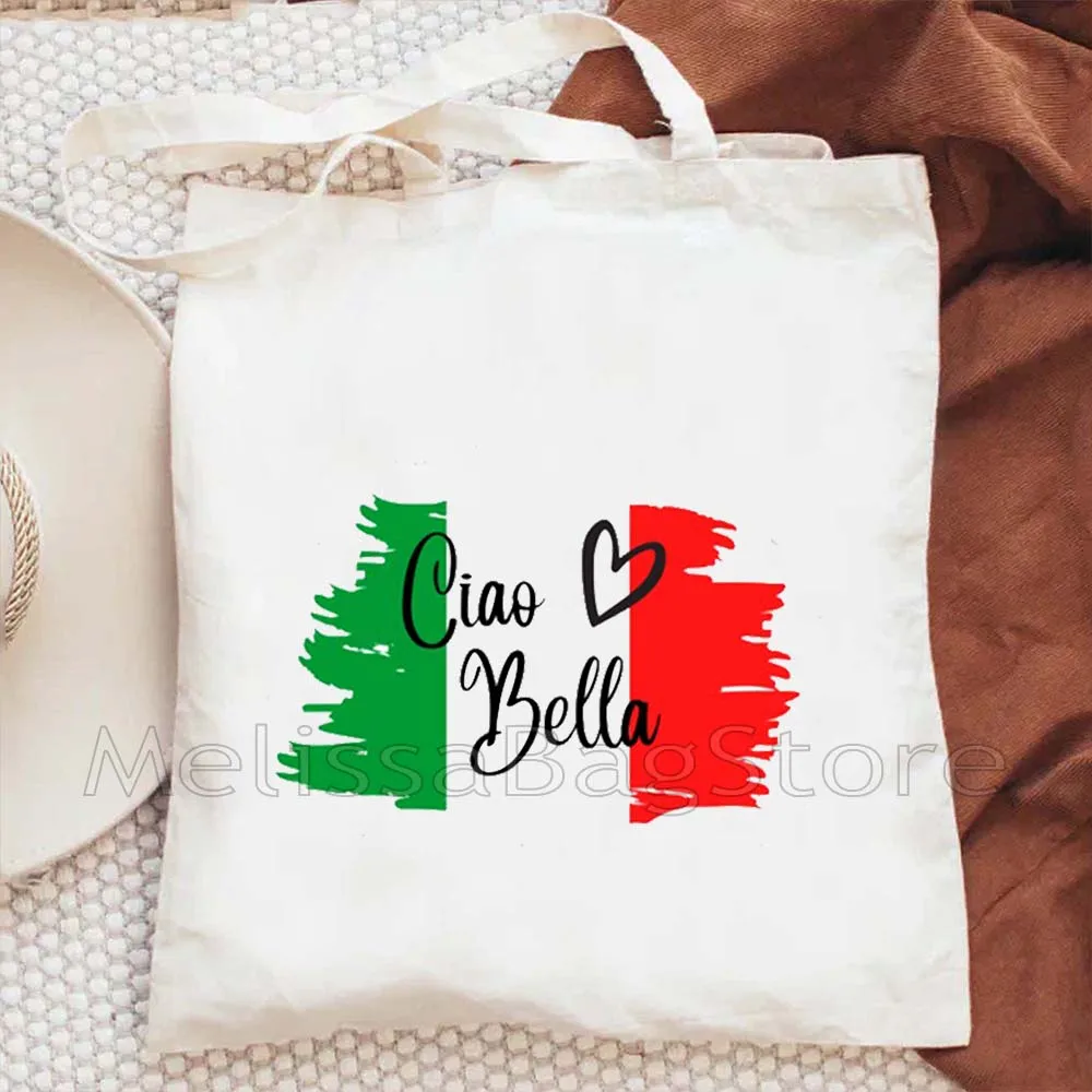 Ciao Bella Italian Flag Canvas Tote Bag Duomo Florence Shopping Bag Italia Rome Pisa Map Heart Italy Cute Gifts Shopper Handbag