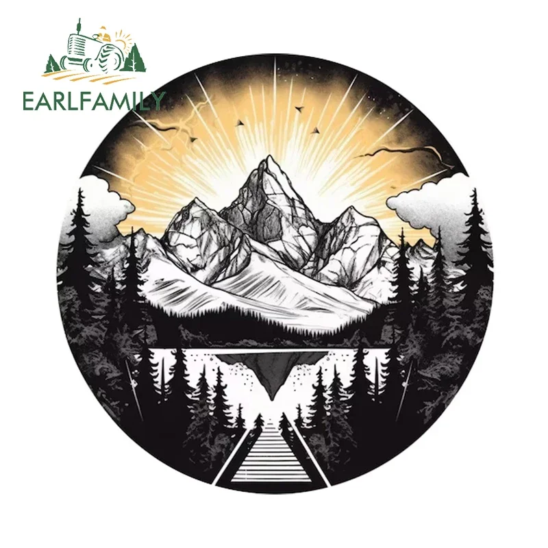 EARLFAMILY สําหรับภูเขาและแม่น้ําธรรมชาติดูรถสติกเกอร์ Mountaineer Graffiti Creative Decals Scratch-Proof ป้ายรถ