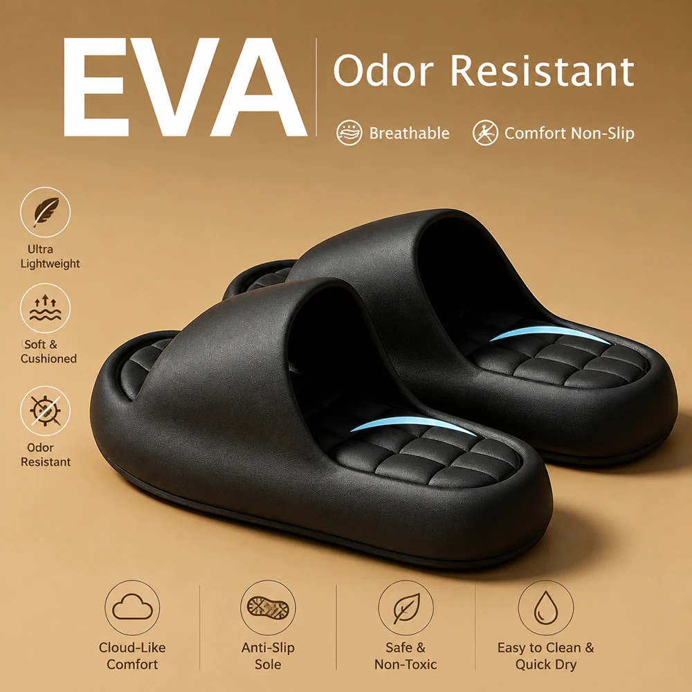 Unisex Soft Cushion Cloud Slippers Thick Sole EVA Slides Soft Non Slip Bathroom Slippers Home Shower Indoor Outdoor Casual Shoes