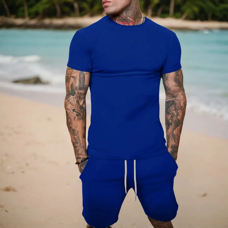 2024 new men\'s sportswear short sleeved T-shirt and sports shorts summer casual jogging pants set men\'s two-piece set