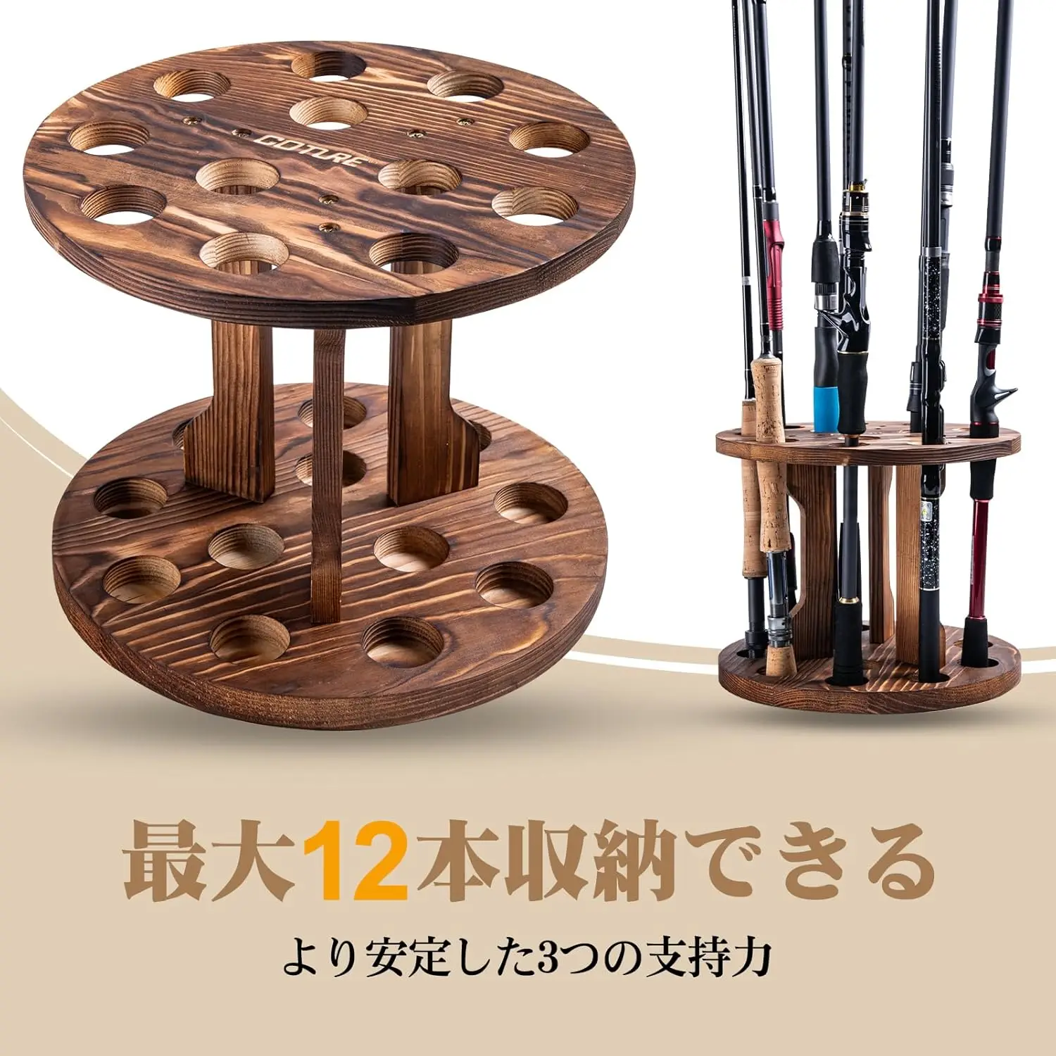 

Goture Wooden Fishing Rod Holders 12-Rod Durable Storage Capacity for Garage Fishing Rod Display Stand Fixed Frame