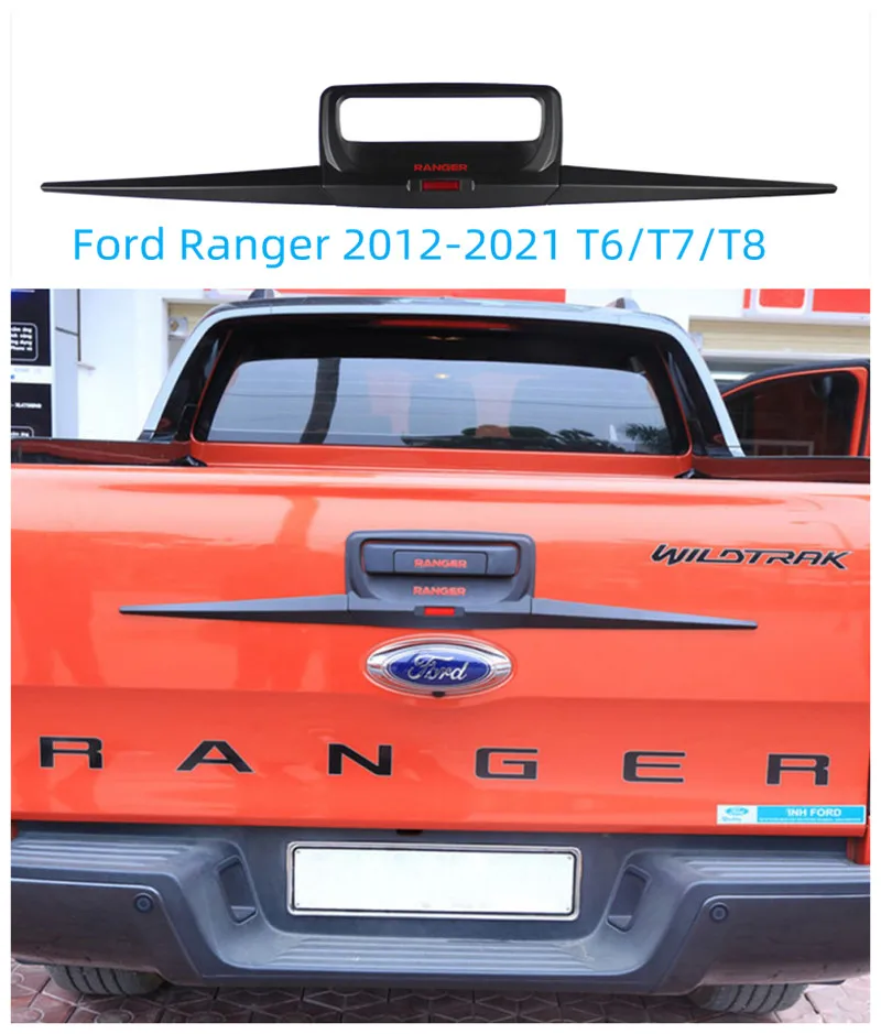 

For Ford Ranger 2012-2021 T6 T7 T8 ABS Plastic Matt Black Back Door Molding Trunk Trim Tail Gate Rear Door Handle Cover