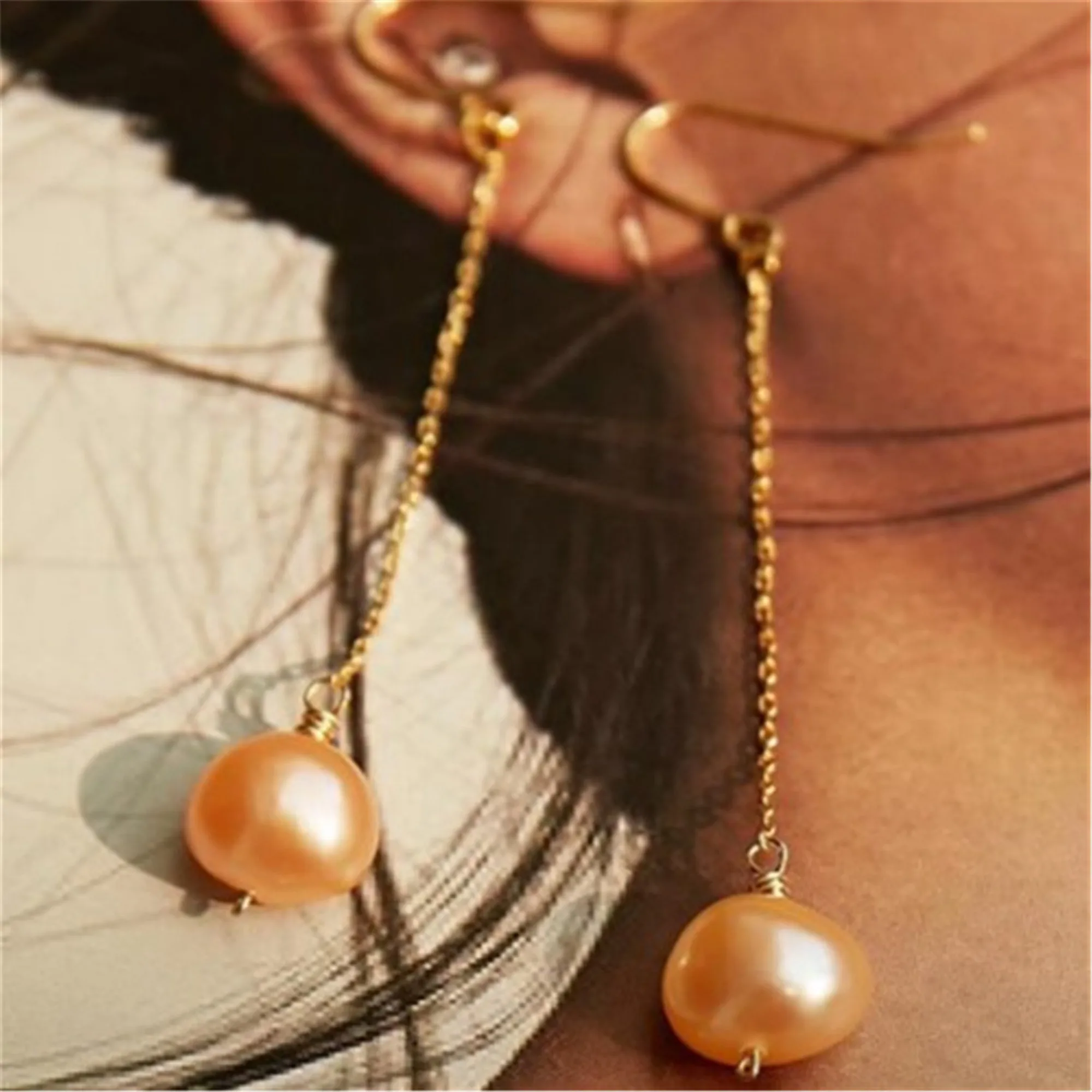 

Handmade freshwater pink baroque pearl earrings 18K Teens Jewelry Dangling Silver Beaded Bohemian