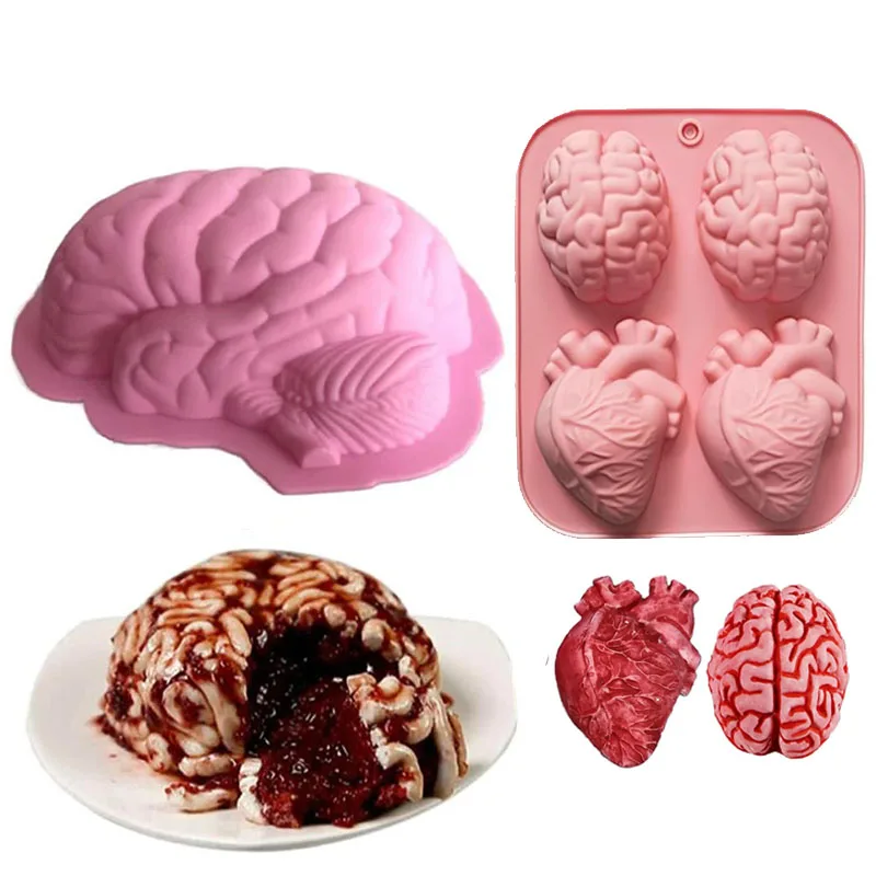 Molde de silicona Para el cerebro de Halloween Para hornear postre pastel Pan Chocolate Jello utensilios de cocina accesorios Moldes Para Hornear herramientas