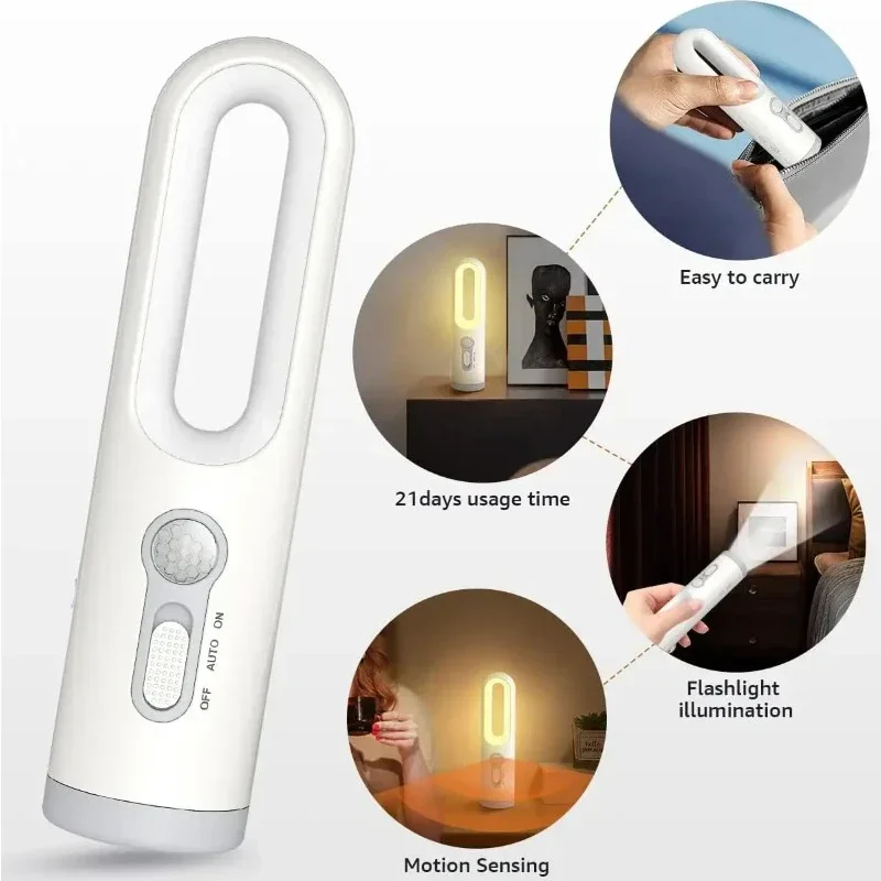 

2-in-1 Portable Flashlight Equipped with LED Motion Sensor and Night Sensor Suitable for Bedrooms Bathrooms Reading Camping