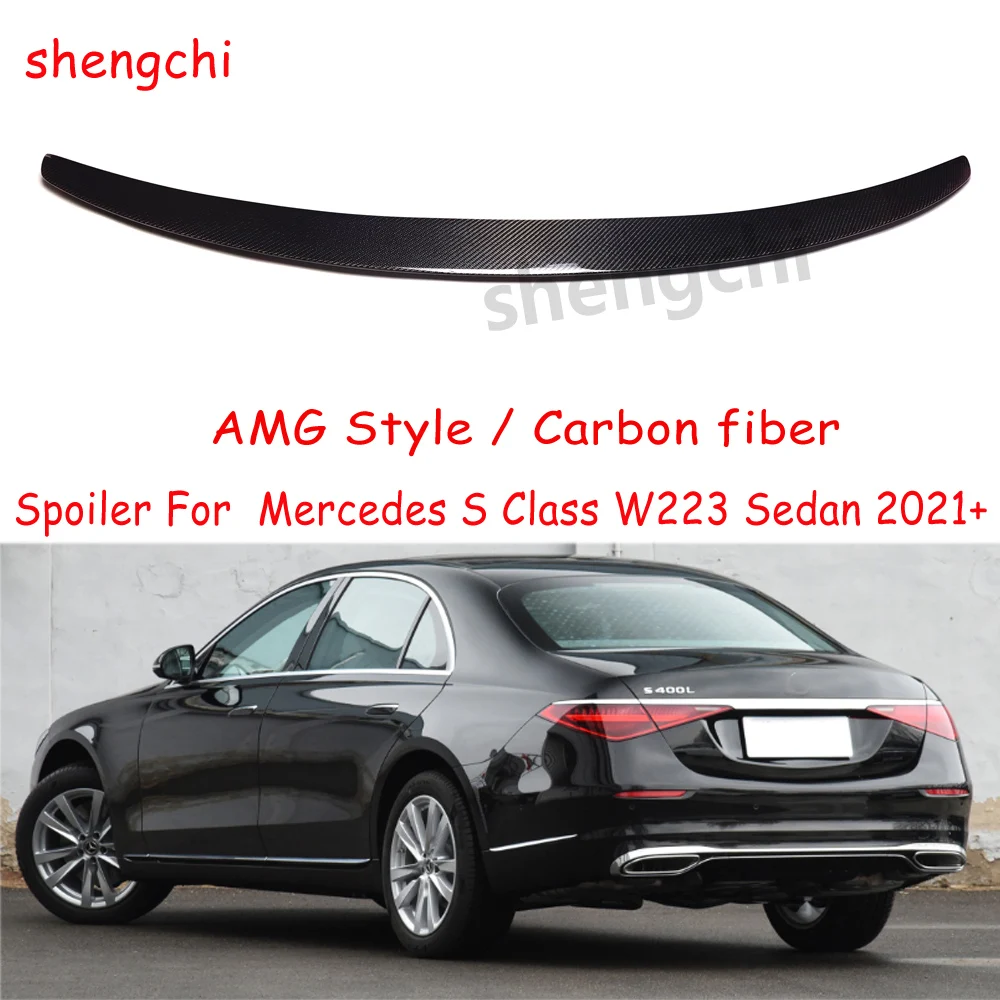 W223 AMG Style Spoiler For Mercedes Benz S Class W223 S480 S500 S680 2021-IN Real Carbon Fiber Rear Trunk Lip Boot Lid Ducktail