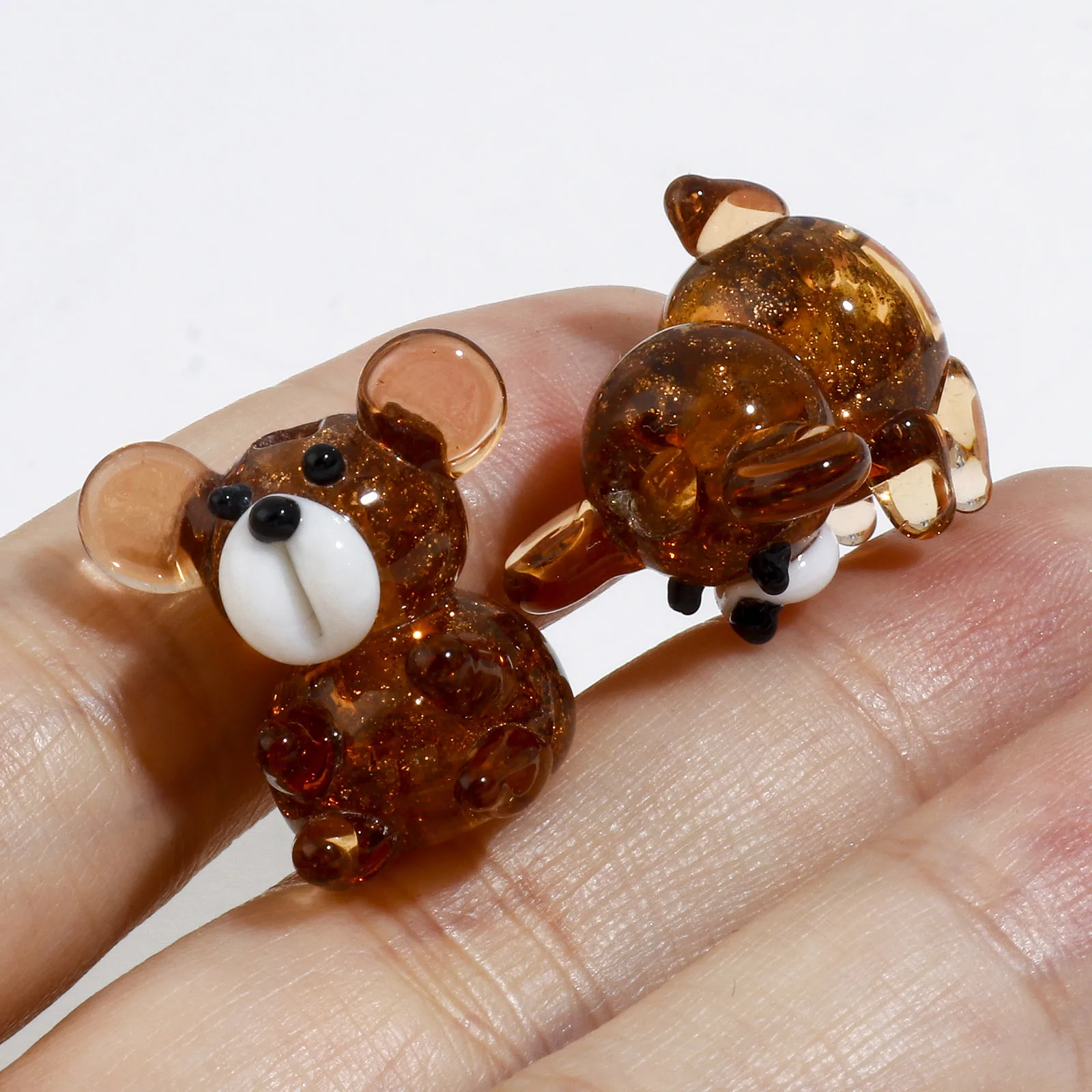 2PCs 3D Bear Animal Lampwork Glass Beads Transparent Brown Beads For DIY Jewelry Making Beads 20mmx19mm, Hole: Approx 1.8mm