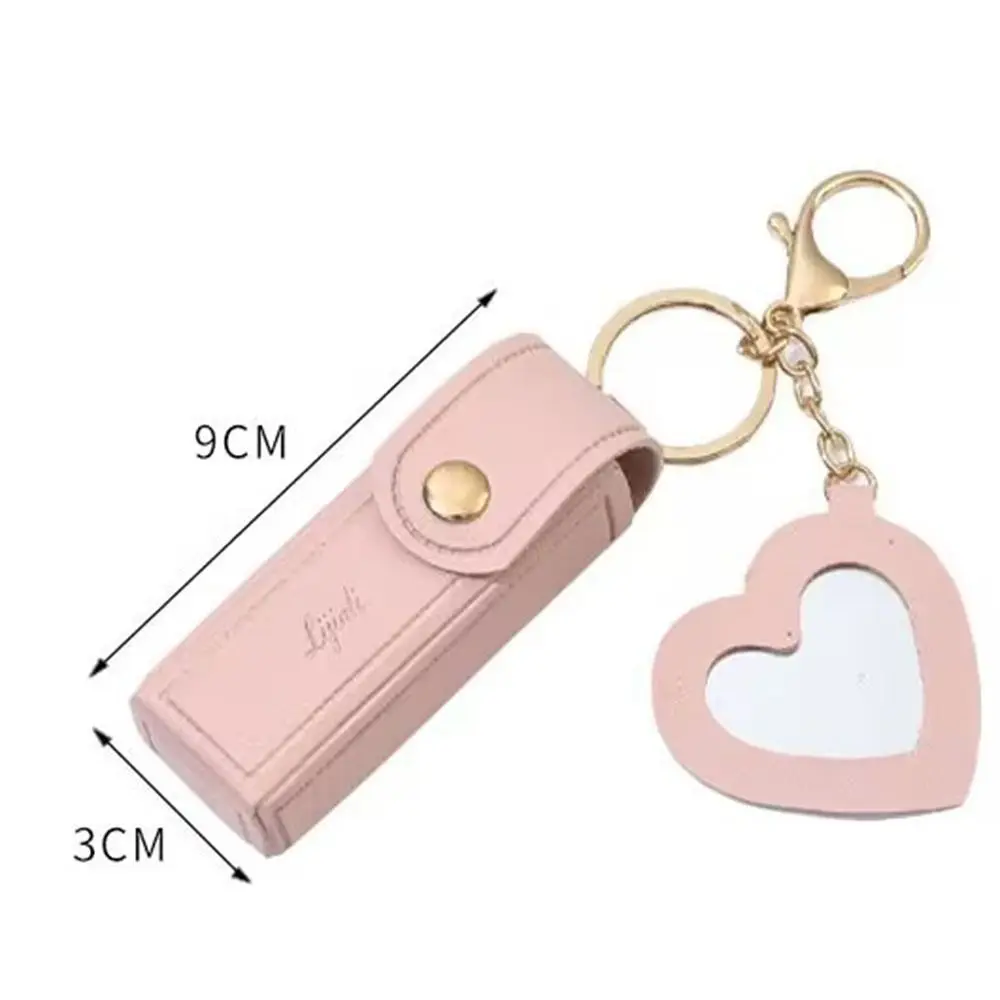 PU Leather Lipstick Bag Outdoor Keychain Portable Makeup Lipstick Holder with Mirror Fashion PU Organizer Girls