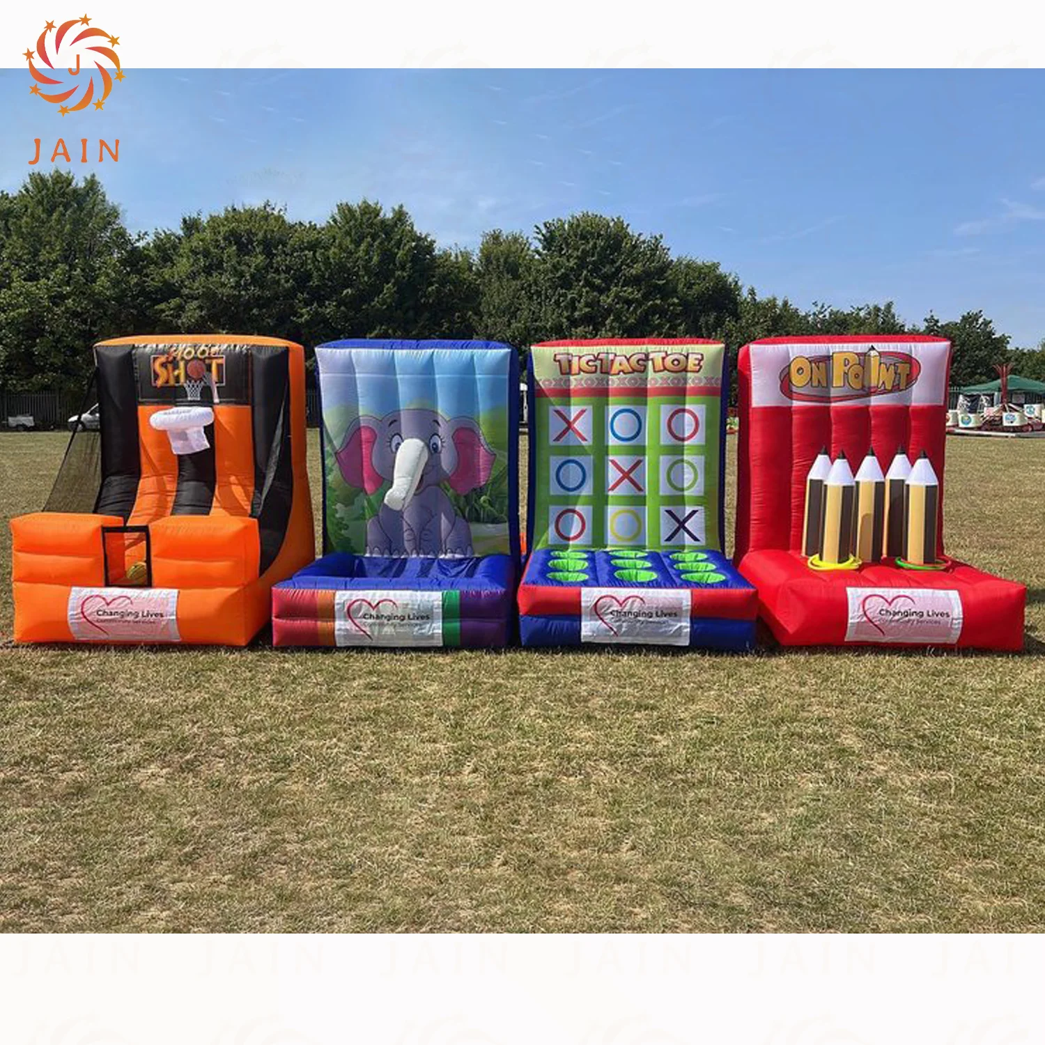 Oxford Inflatable Carnival Game Inflatable Sport Games Carnival Soccer Dart Knock Down Bundle With Blower For Kids Adult Party