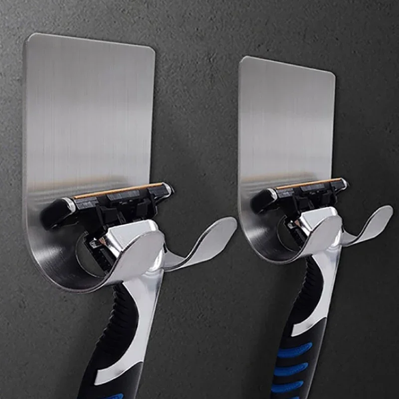 1/2 pcs Adhesive Razor Holder Stainless Steel Men Shaving Shaver Razor Stand Shelf Razor Storage Rack Bathroom Hook Organizer