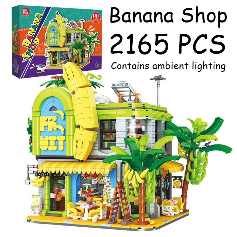 

2165PCS Banana Shop House,Architecture Decor Building Block DIY Brick Assembly Toys Kids Girl Boy Child Birthday Christmas Gifts
