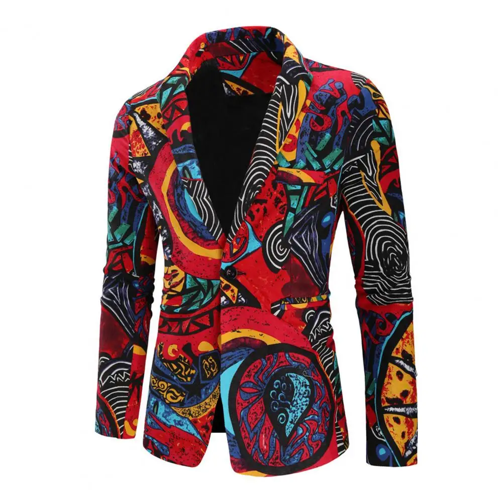 2026 Men Blazer Autumn Men Blazer Fashion Print Men Suit Coat Temperament Turndown Collar Long Sleeve One Button Suit Jacket