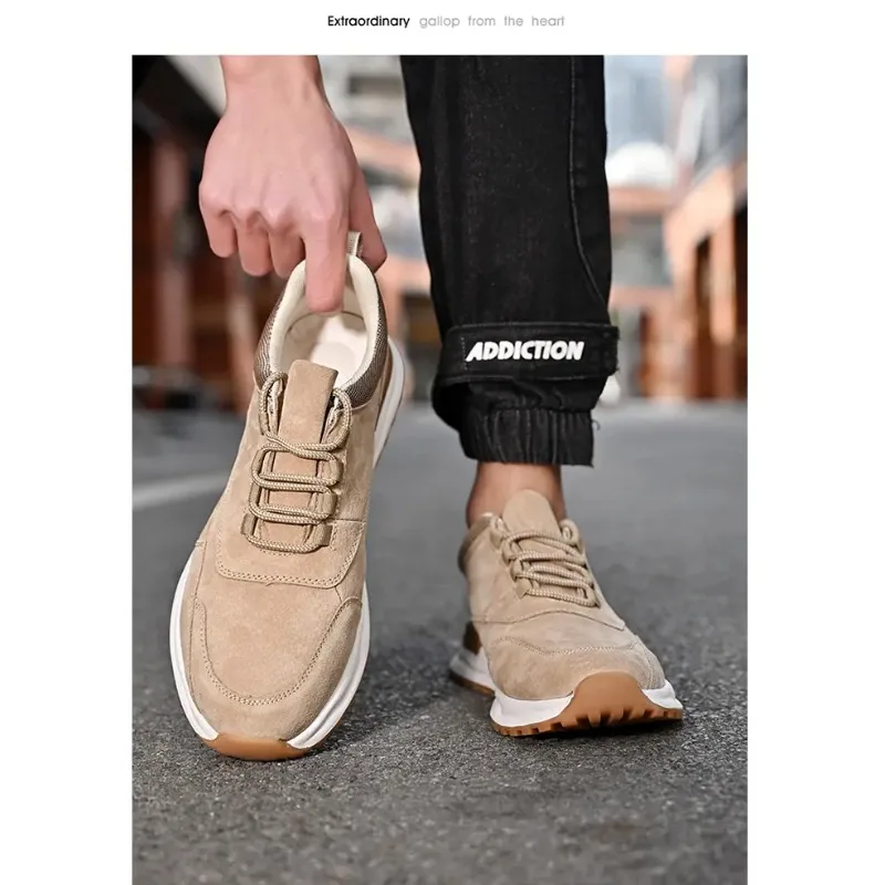 Fashion Men's Suede Leather Casual Sneakers Gray Elastic Slip On Design Two Tone Anti-Slip Sole Lightweight Daily Commute Shoes view 6