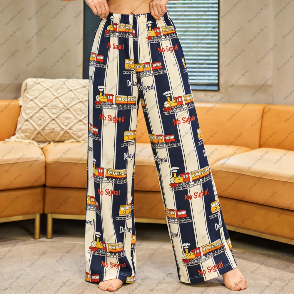 

Модные женские домашние брюки с мультяшным принтом и полосками, на резинке, для сна и отдыха, удобные повседневные штаны, хит продаж 2026