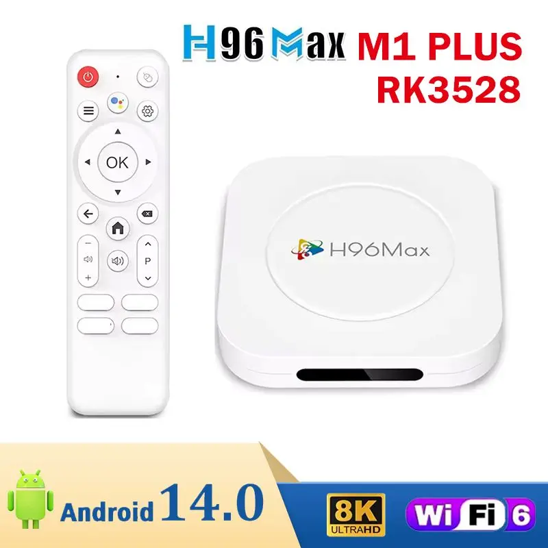 2025 جديد H96 MAX M1 PLUS Android 14.0 TV Box RK3528 صندوق التلفزيون الذكي 4GB 32GB 128GB Wifi6 BT 4K HD مشغل الوسائط الصوتي Google