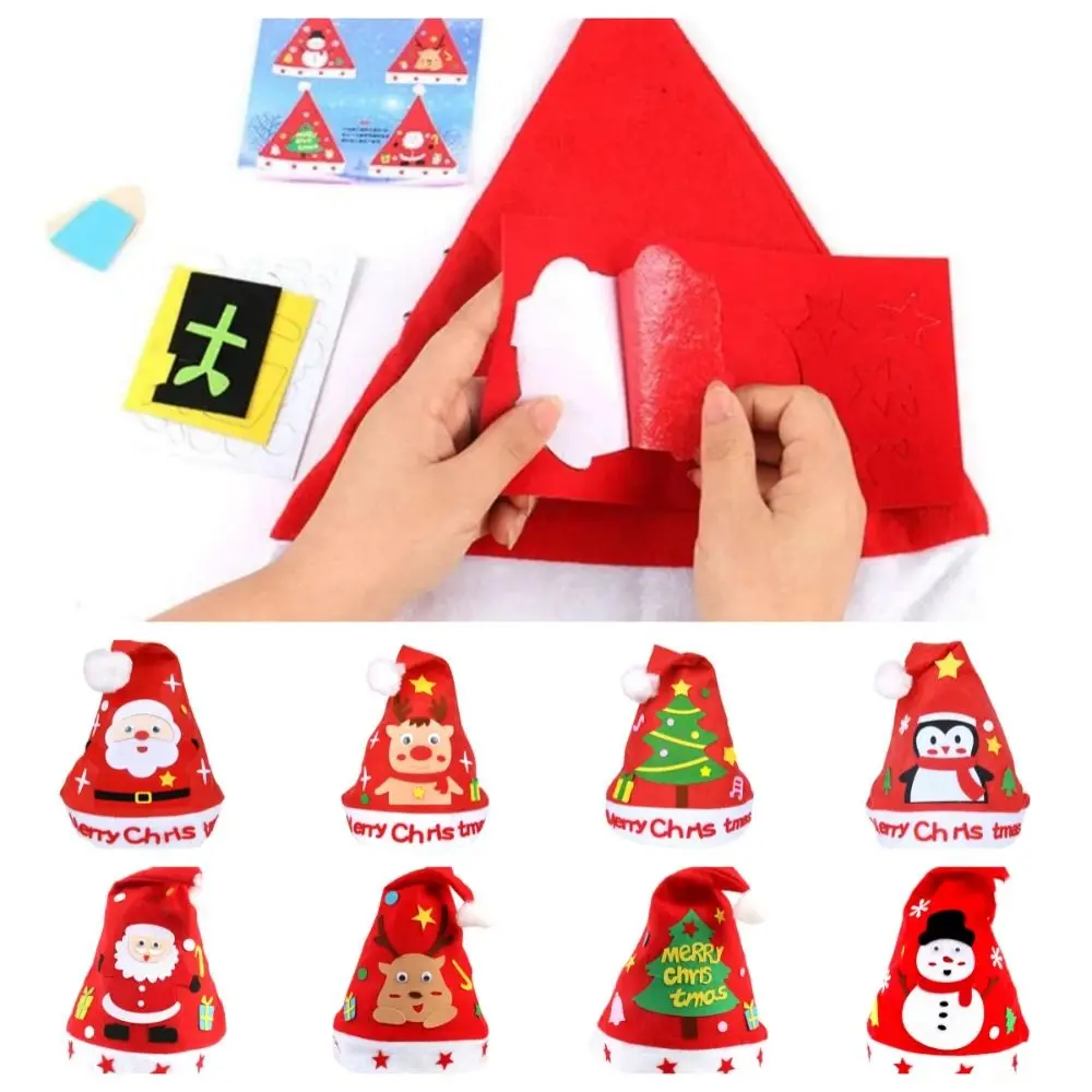 Non-woven Fabric Handmade Santa Hat Kriss Kringle Santa Claus Kids Xmas Arts Hats Father Christmas Snowman DIY Christmas Hat Toy