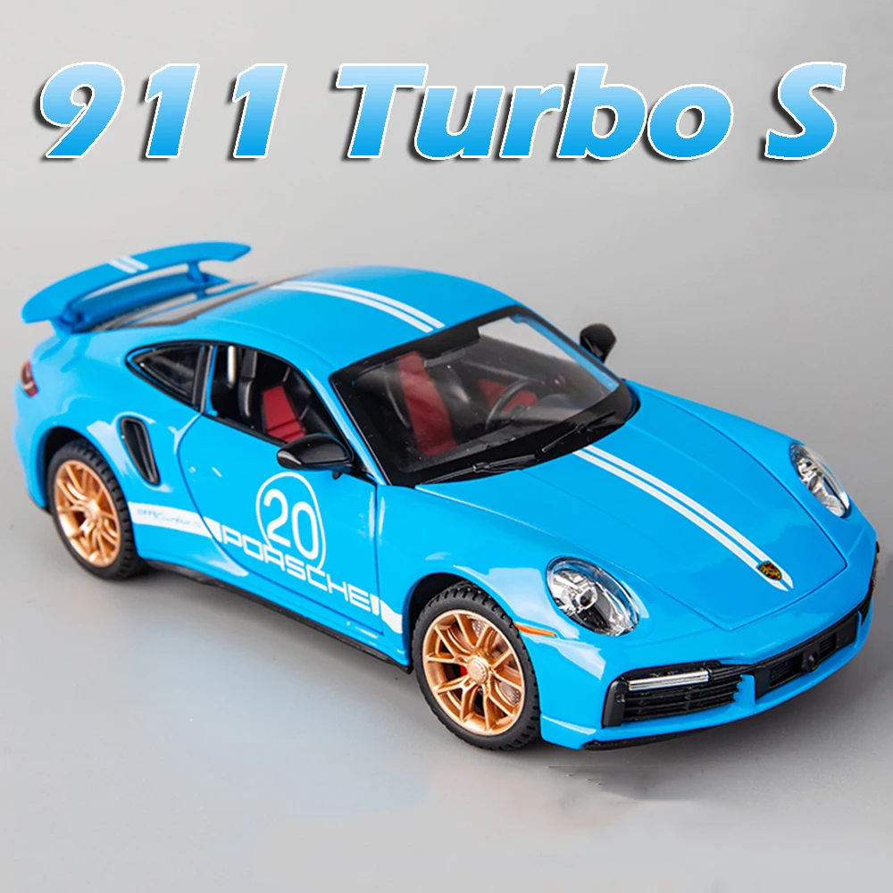 1:32 Scale 911 Turbo S Sports Car Model Toys Alloy Diecast Miniature Supercars Sound Light Doors Opened Pull Back for Kids Gifts