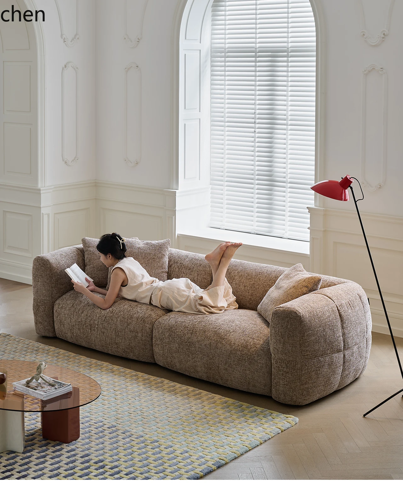 HXL Sofa Vintage Brown Cream Style Fabric Sofa