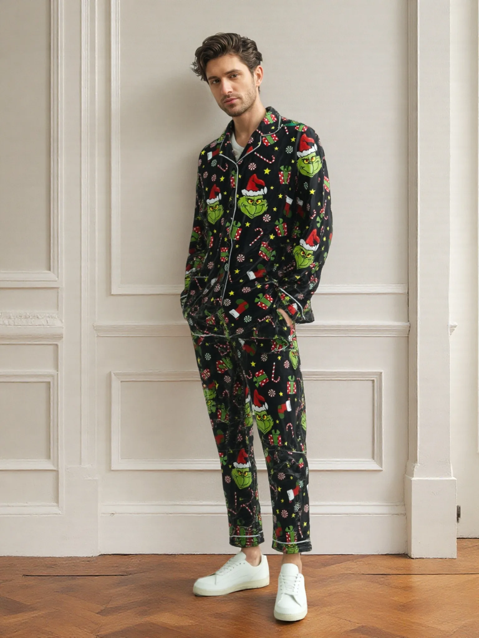 Unisex Christmas Tree Pattern Long-Sleeve Pajama Set Fashionable 3D Print Casual Y2K Style 2025 Collection Comfortable Sleepwear