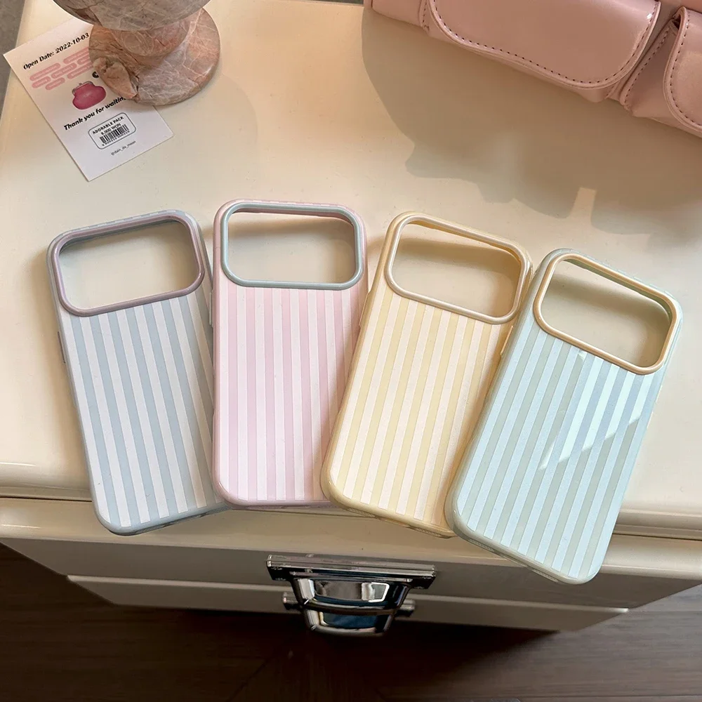 Glossy Phone Case For iPhone 18 Pro Max Cute Candy Color Stripe Pattern Soft TPU Shockproof Phone Cover Fundas