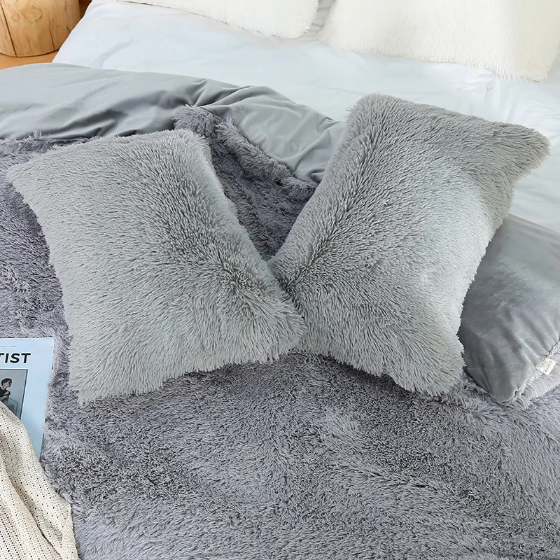 European and American Long Plush Pillowcase Solid Ultra Soft Crystal Velvet Pillowcase Envelope Style Pillow Cover for Bedroom