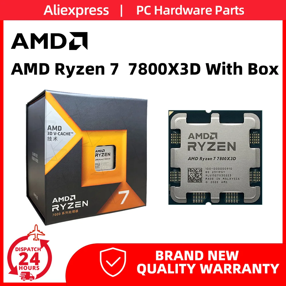 Processeur R7 AMD Ryzen 7 7800X3D Box Novo CPU, 8 cœurs, puce intégrée, 5nm, AM5, sans ventilateur, nouveauté