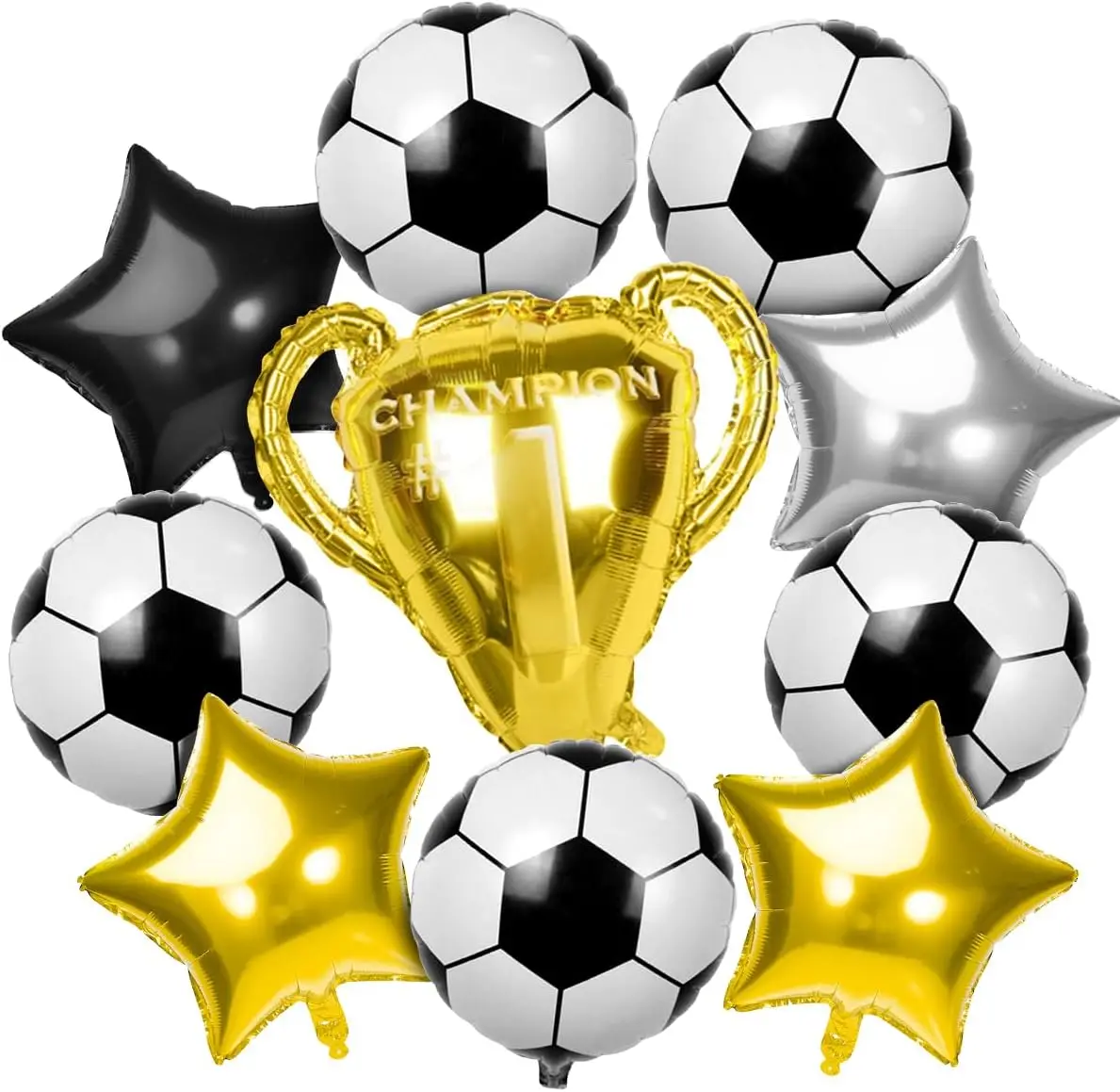 10 Globos Metálicos de Fútbol, Decoración de Cumpleaños, Trofeos y Estrellas, Ideal para Fiesta de Fanáticos
