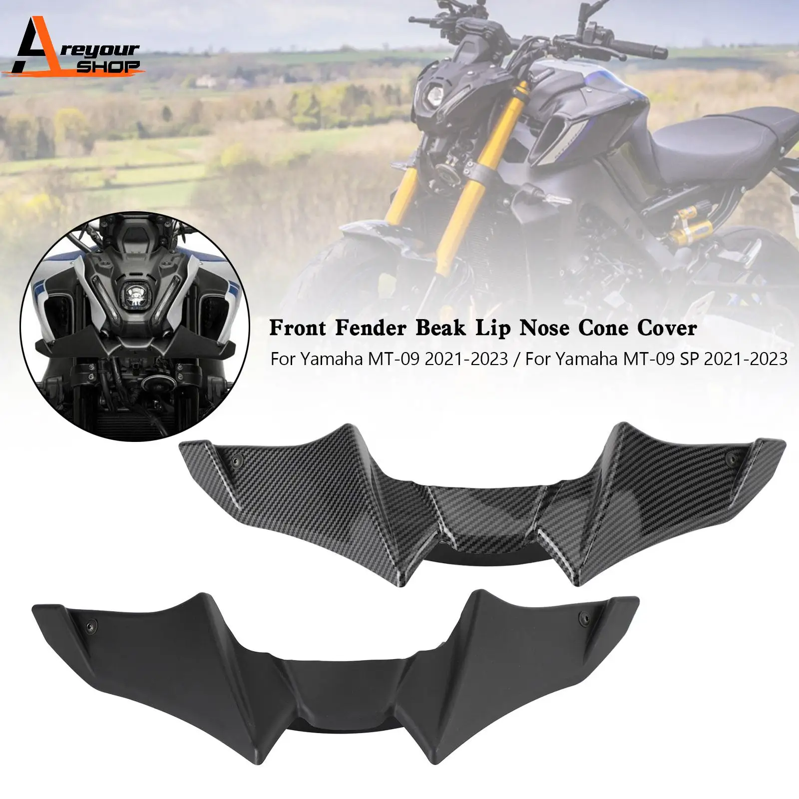 Areyourshop Front Fender Beak Lip Nose Cone Cover Spoilers for Yamaha MT-09 SP 2021-2023