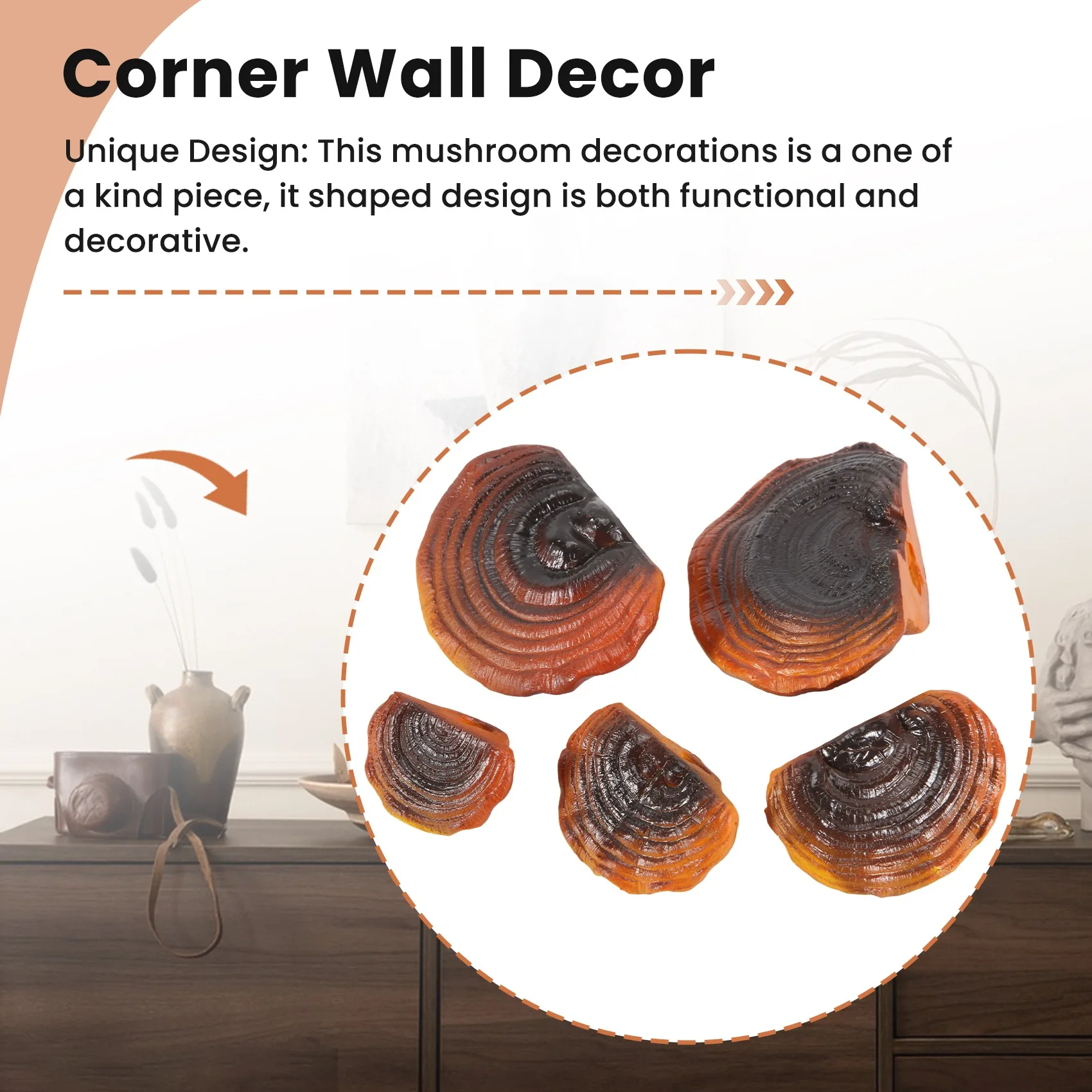 DT39 Set of 5 Mushroom Shelf Wall Decor, Resin Corner Wall Shelf for Bedroom, Floating Shelves As Shown