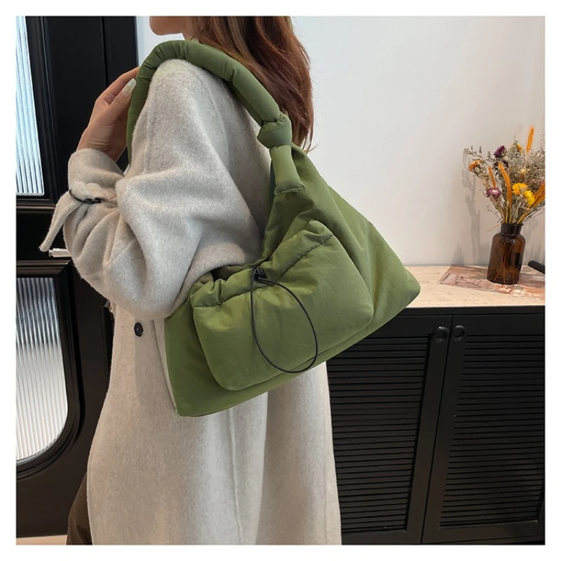 

Fashion knotted cotton dress bag female 2024 new casual nylon drawstring underarm shoulder bag fashion commuter female bags