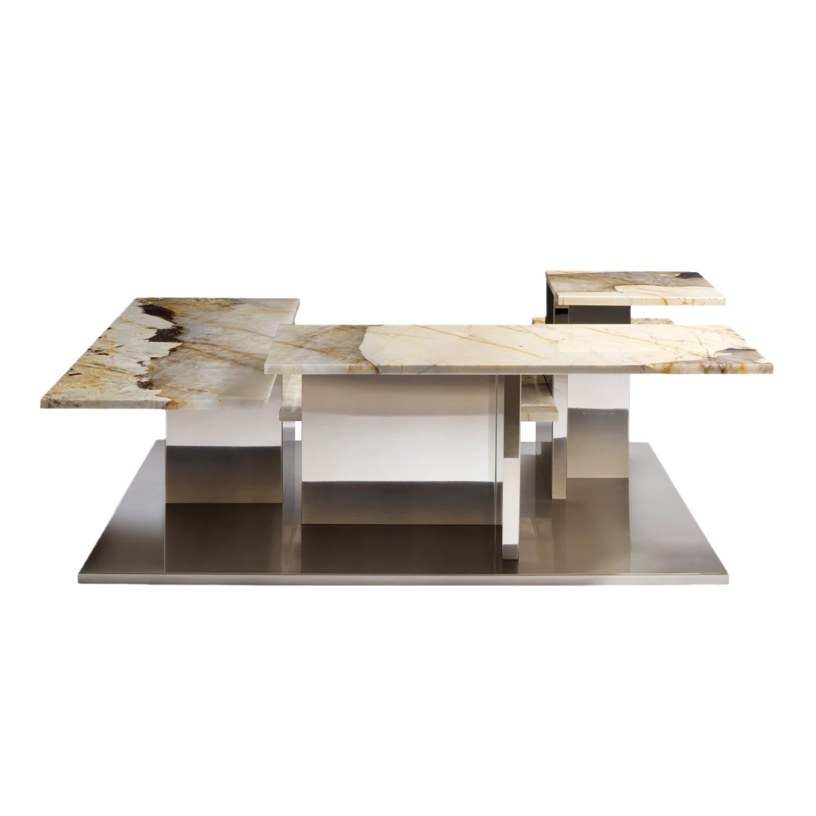 #￥MR Natural Pandora Luxury Stone Coffee Table Irregular Shaped High-Grade Stainless Steel Living Room Tea Table Home Furniture