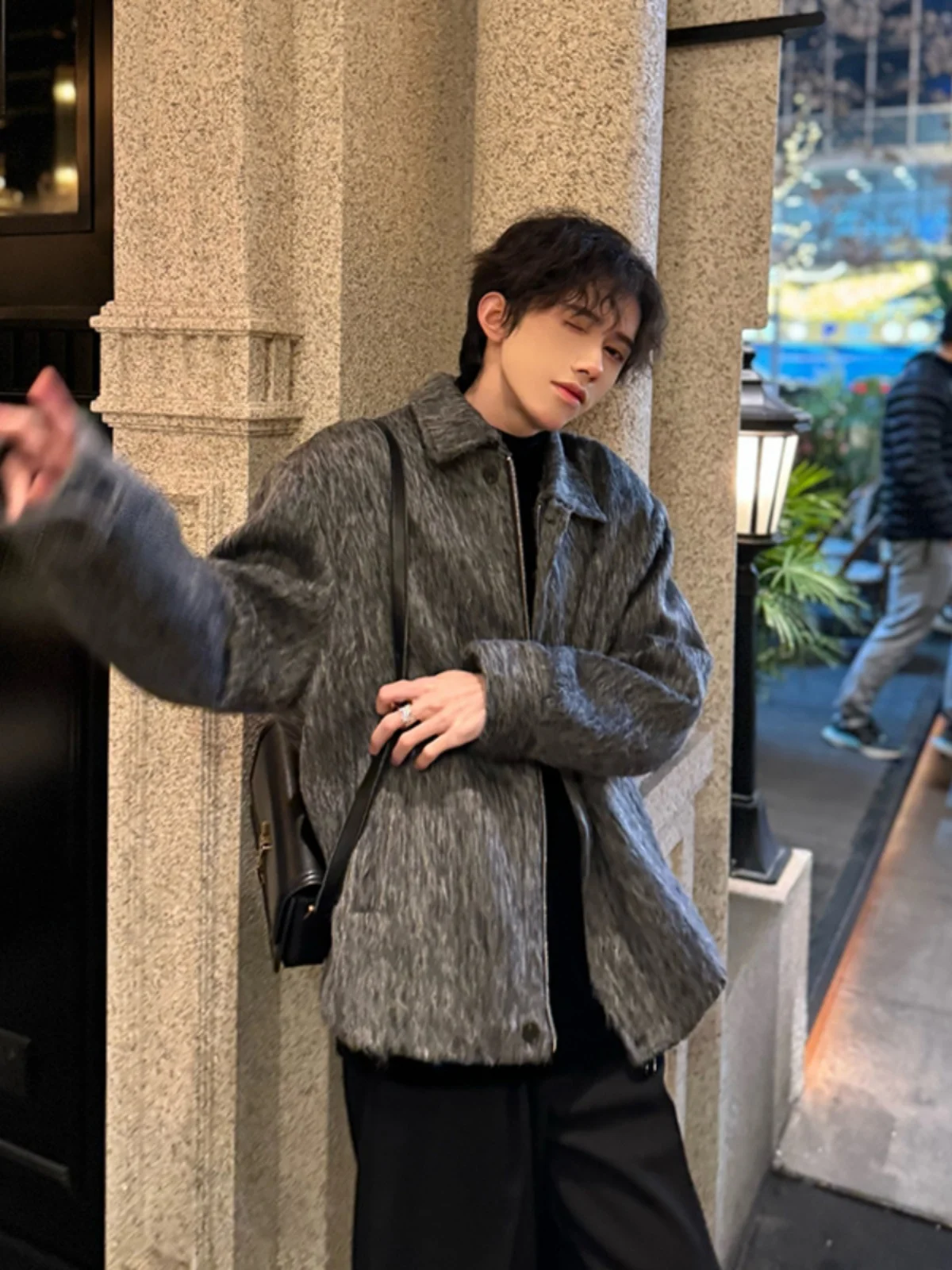 

Мужской шерстяной жилет в корейском стиле для осени и зимы, с воротником-стойкой, из высококачественного искусственного меха, полиэстер