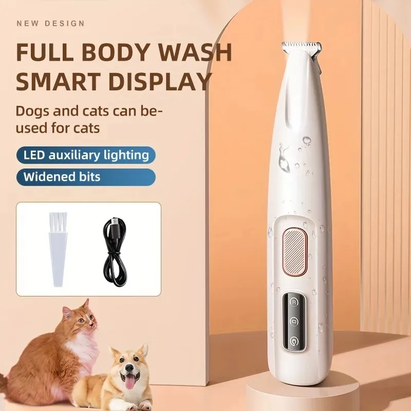 

USB Charging Cat and Dog Paw Trimmer with LED Light Pet Electric Pushing Scissors Waterproof Pet Face Foot Ear Hip Paw Shaver