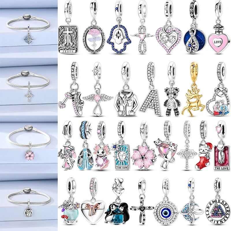 925 Sterling Silver Charms Salamander DIY Beads Multiple‑Style Heart Angel Animal Tarot Pendant Fit Bracelet Jewelry For Women