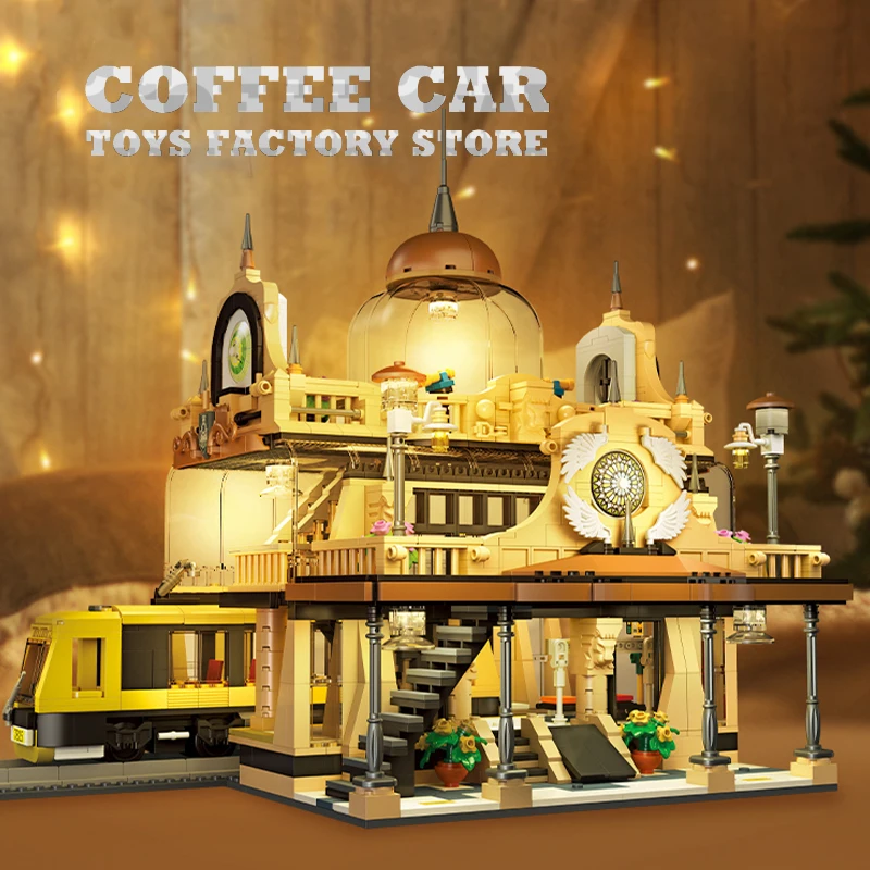 Ensemble de blocs de construction de gare créative, LED, vue sur la rue, maison ferroviaire, briques MOC, jouets pour enfants, cadeaux de noël pour adultes, bricolage