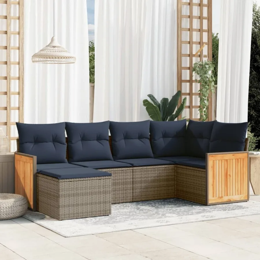 

6 Piece Patio Sofa Set with Cushions Gray Poly Rattan