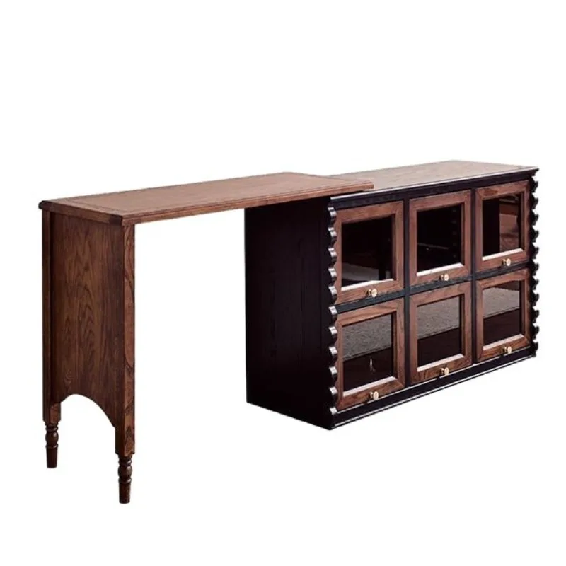 

French retro style bedroom dresser chest cabinet integrated bedside dressing table chocolate cabinet solid wood dressing table