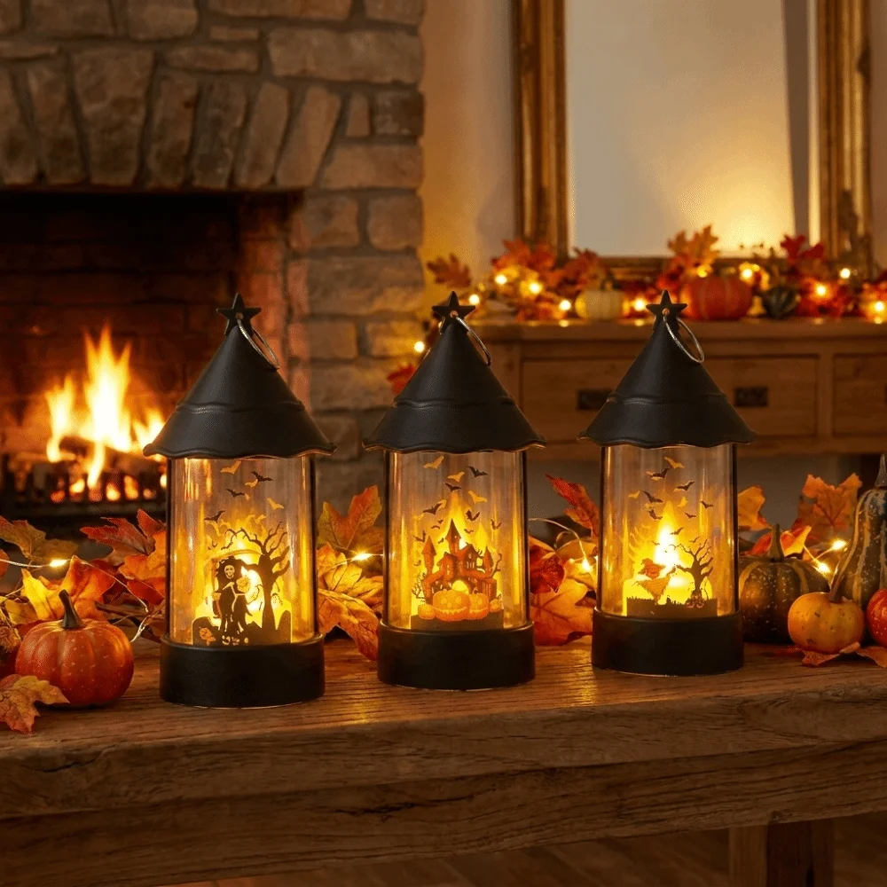 Vintage Halloween LED Lamp Portable Decorative Halloween Decorative Light Waterproof Soft Warm Glow Pumpkin Light