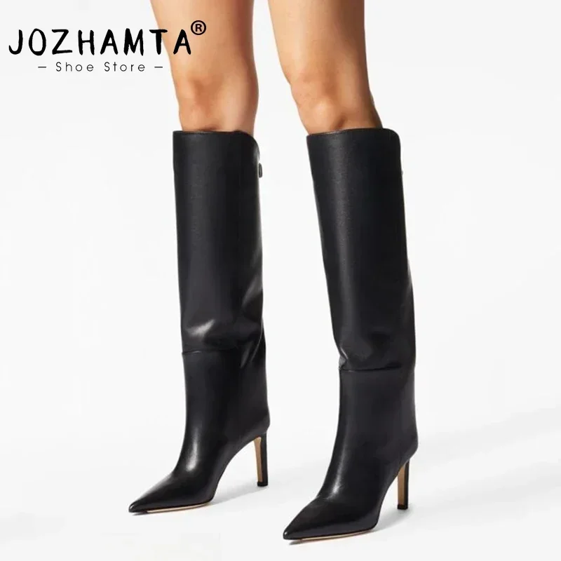 JOZHAMTA Size 34-43 Women Knee High Boots Luxury Brand Sexy Super High Heels Shoes For Women Winter 2025 Leather Long Boots