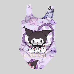 2024 MINISO Girls Summer One-Piece Swimsuit Fashion Cartoon Cute Kurome Printed Women Kids Swimwear Sleeveless Swim Clothing