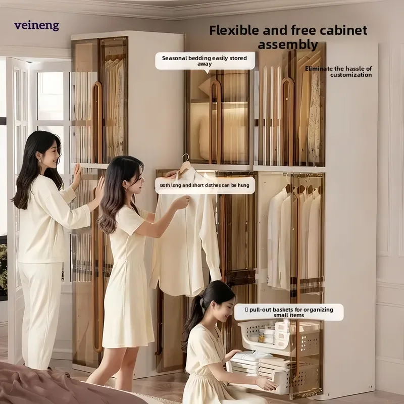 Foldable Plastic Wardrobe No Drill Clothing Storage Cabinet Layered Rack for Home Organization Closet Organizer Shelf Unit