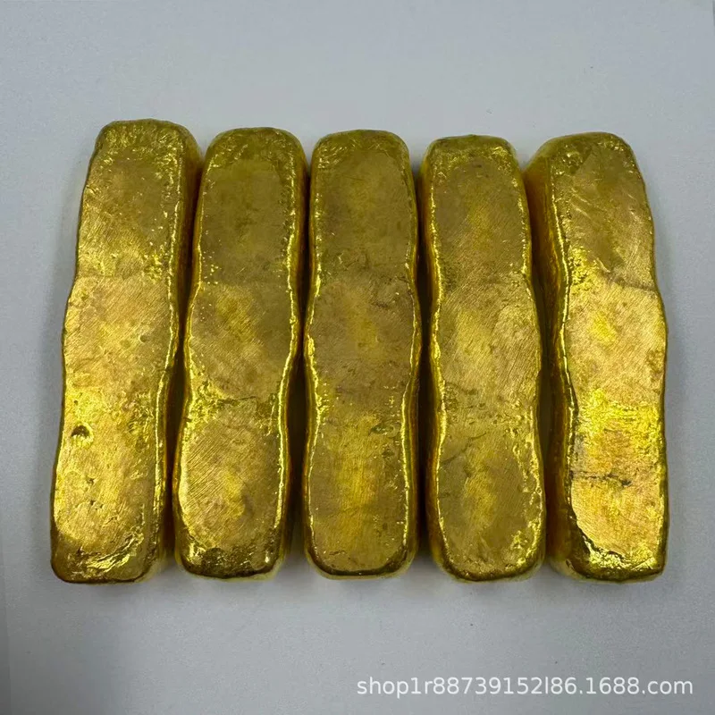 Handcrafted ingot, a decorative item of brass with gold plating, symbolizing the Five Emperors, and not made of actual