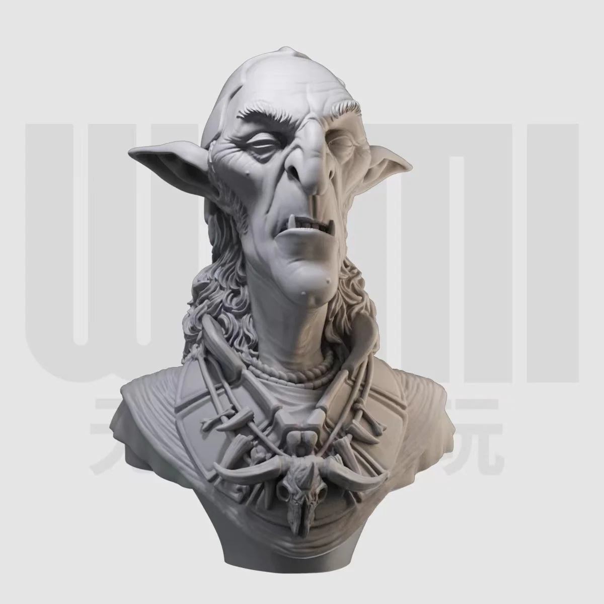 1/10 Orc Bust with Hat Fantasy Green Leather Resin White Model GK figure Model