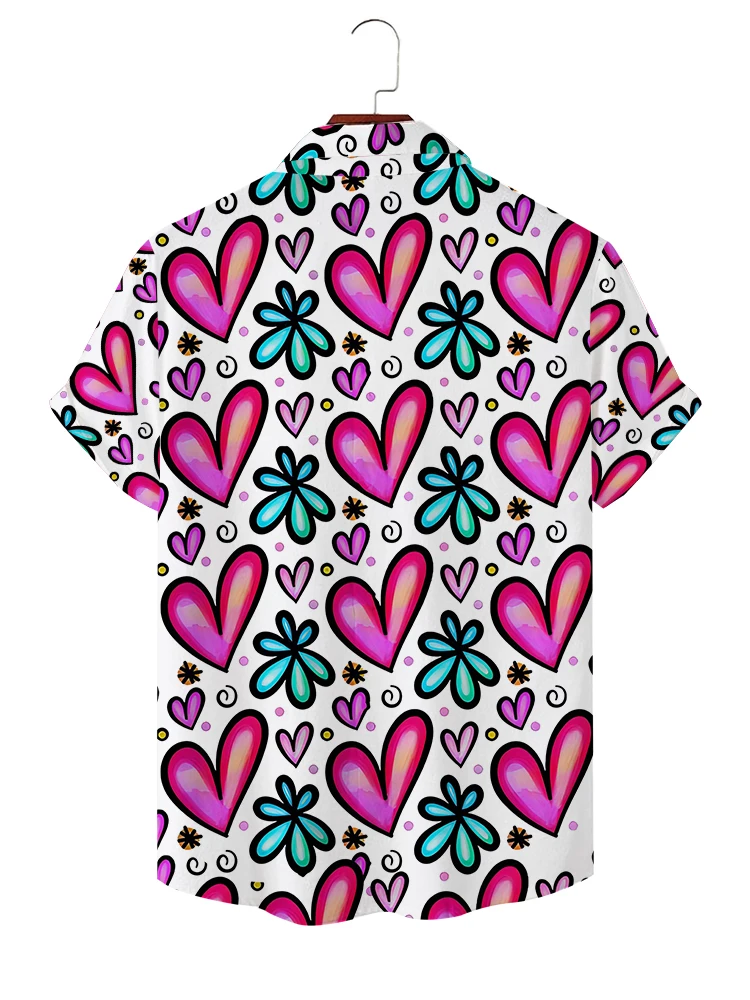 Valentine's Day Fashion Leisure Men's Short Sleeve Shirt Heart-shaped 3d Digital Printing Shirt Summer Street Loose Cool Shirt